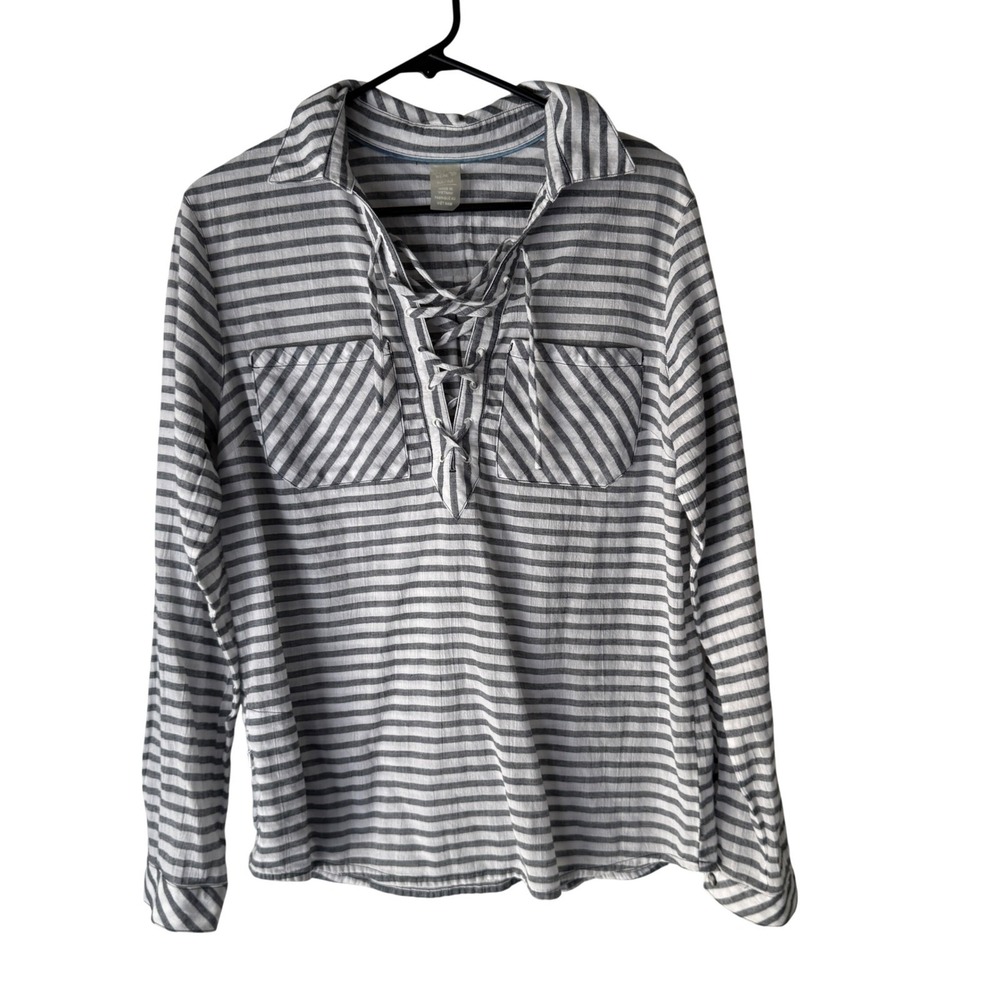 Mountain Hardwear Striped Lace Up Long Sleeve Shirt Womens Medium Light Preppy